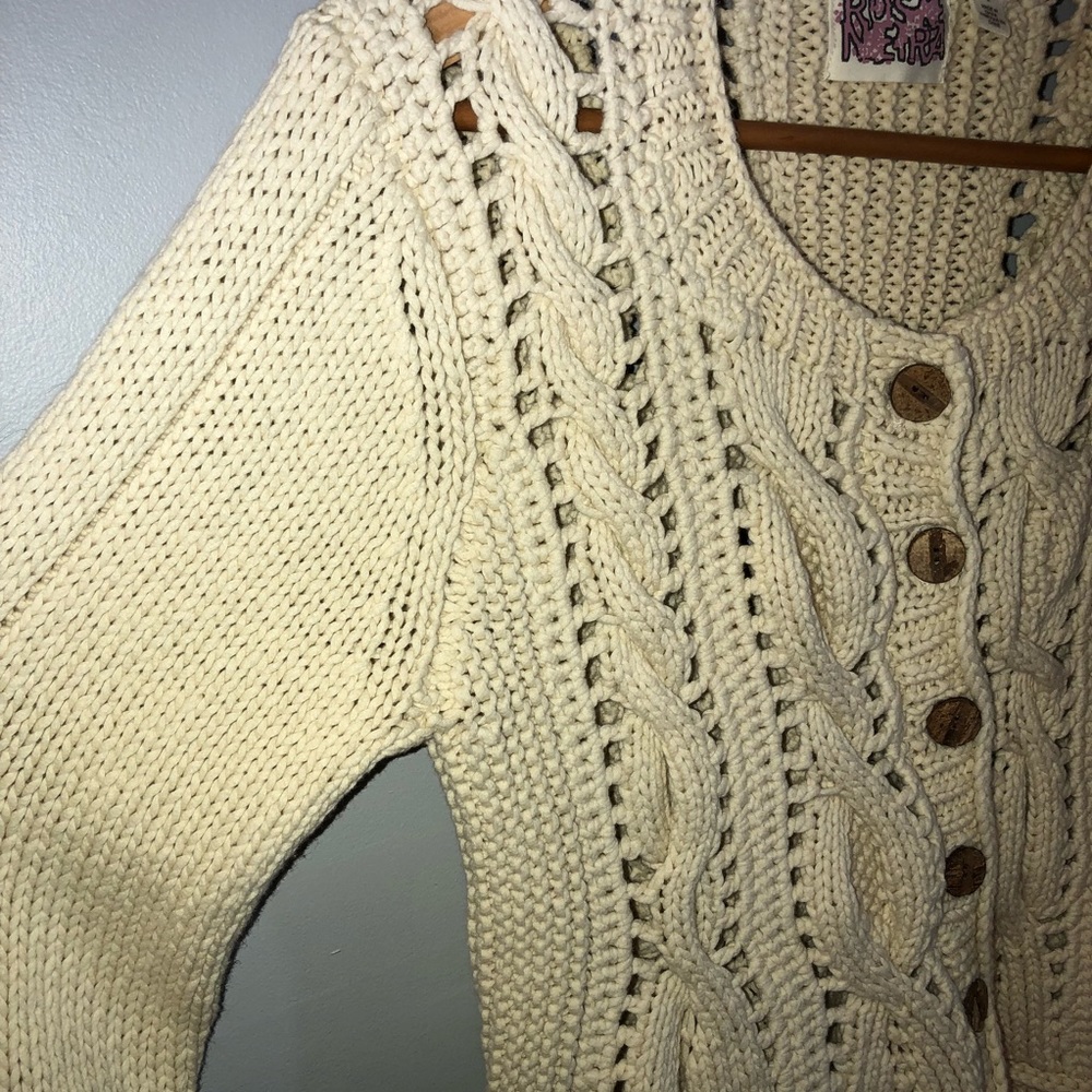 Anthropologie Wavy Cables Knit Sweater Cardigan L - Picture 4 of 8